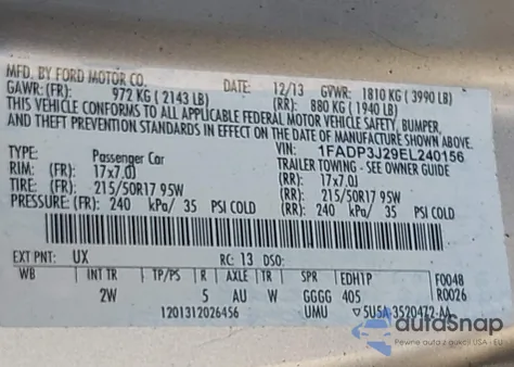 2014 Ford Focus Titanium из США, поврежденный, VIN 1FADP3J29EL240156